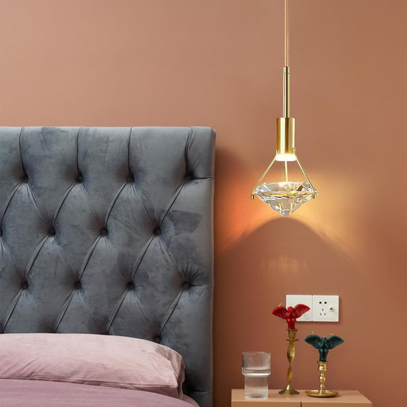 Diamond-Shaped Copper Crystal Pendant Lamp