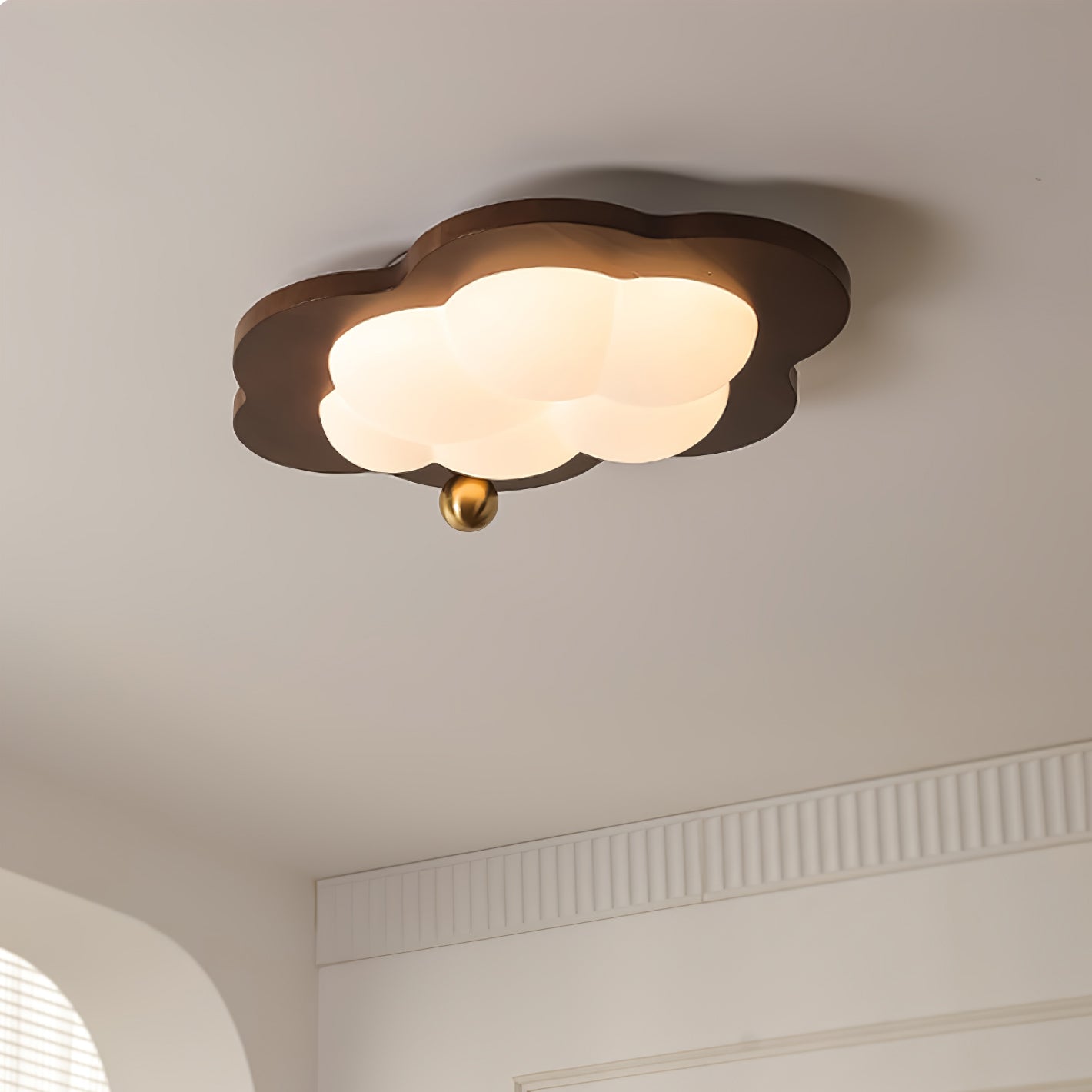 Retro Crème Houten Wolk Droomland Plafondlamp