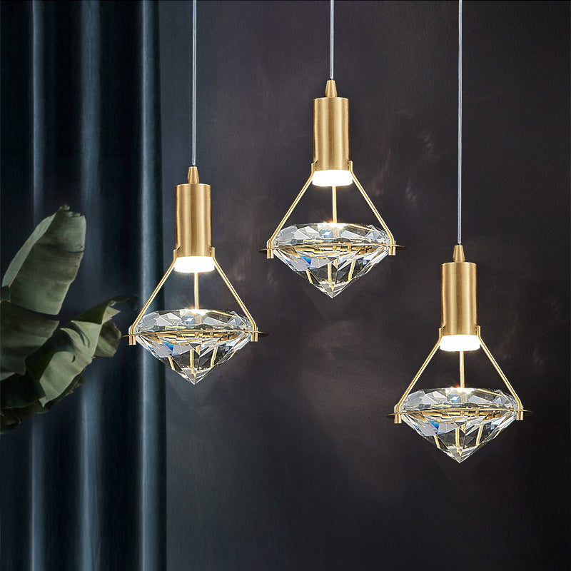 Diamond-Shaped Copper Crystal Pendant Lamp