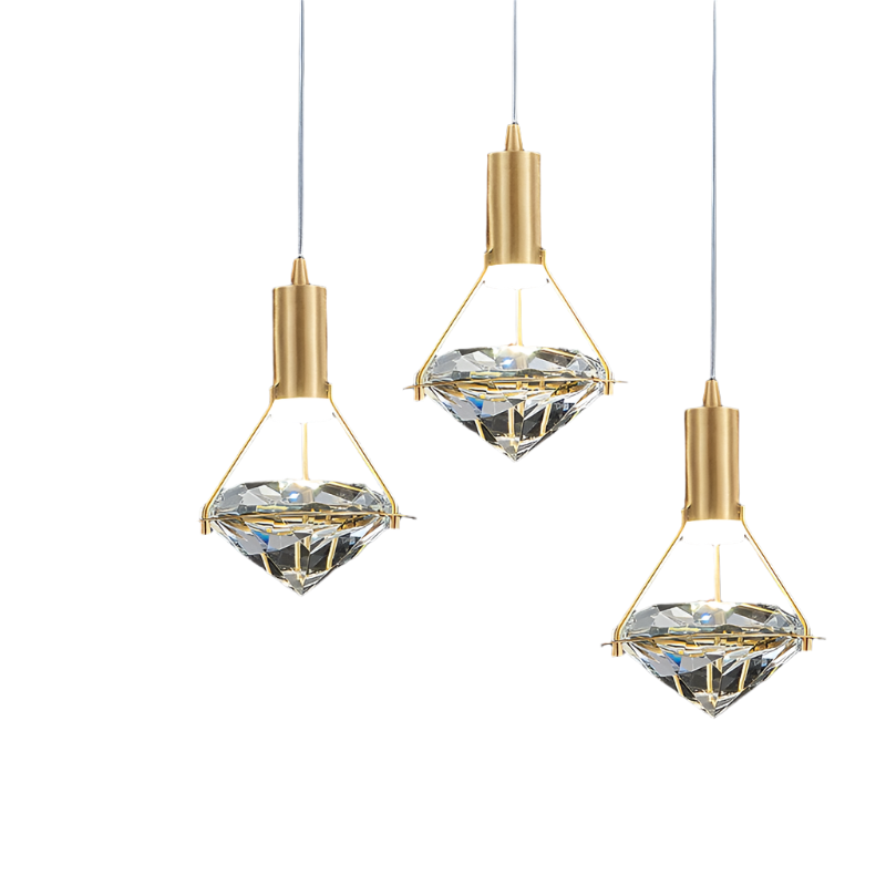 Luxury Diamond-Shaped Full Copper Crystal LED Pendant Lamp