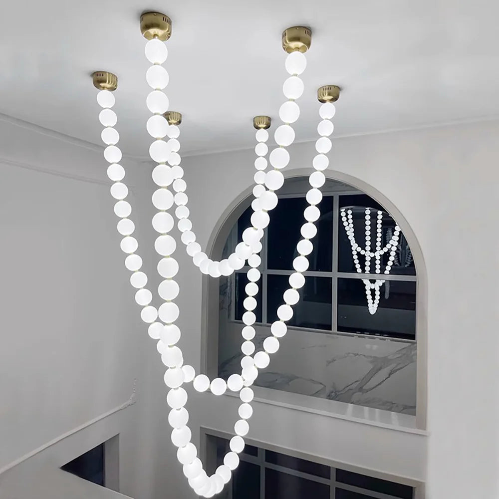 Pearl Necklace Japandi Acrylic Brass Chandelier