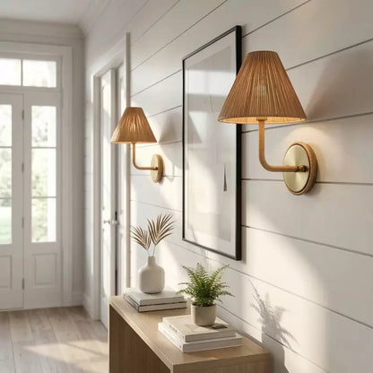 Kaiya Geflochtene Rattan-Kegel Boho-Wandleuchte
