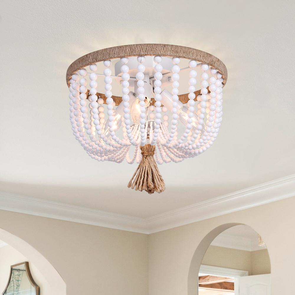 Isla Beaded Bowl Bohemian Wood Ceiling Light