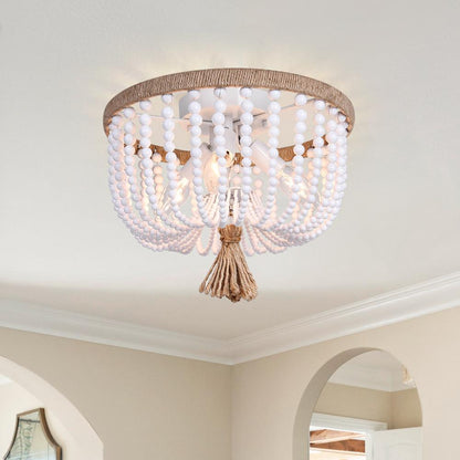 Isla Beaded Bowl Bohemian Wood Ceiling Light