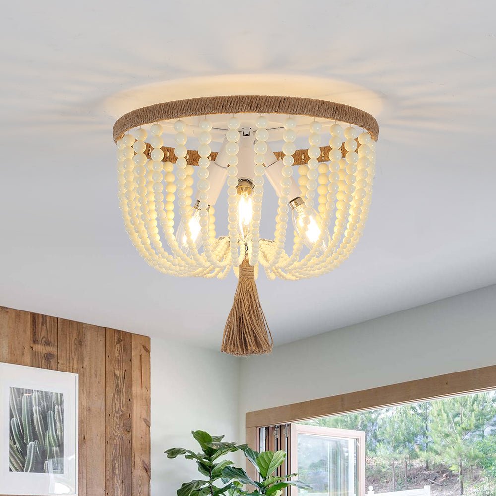 Isla Beaded Bowl Bohemian Wood Ceiling Light