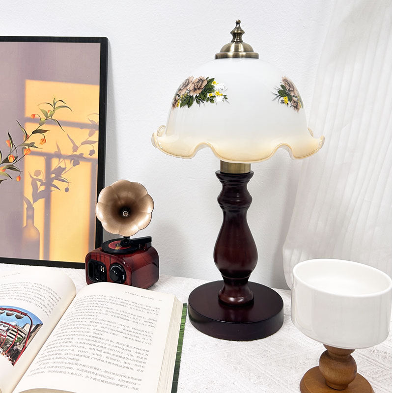 Oriental Dome Wood &amp; Glass Table Lamp