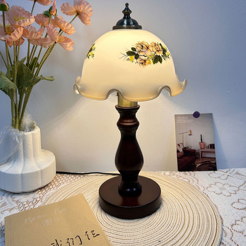 Dome Wood &amp; Glass Table Lamp