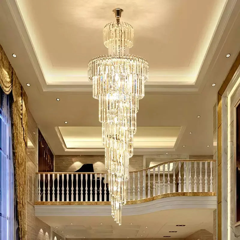 Long Crystal Staircase Modern Chandelier