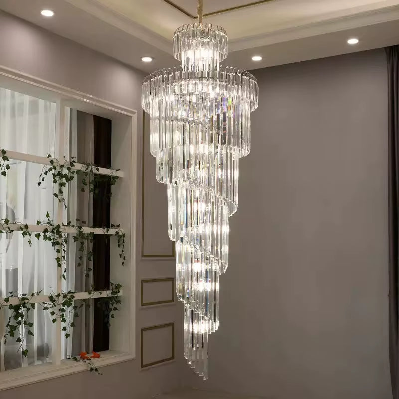 Long Crystal Staircase Modern Chandelier