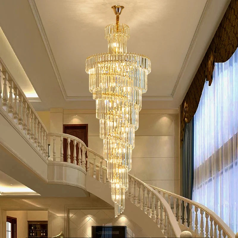 Grand Lustre Moderne en Cristal avec Escalier