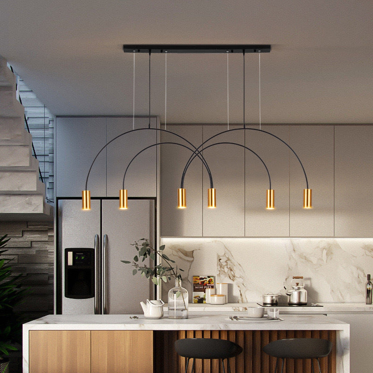 Duetto pendant above a kitchen island