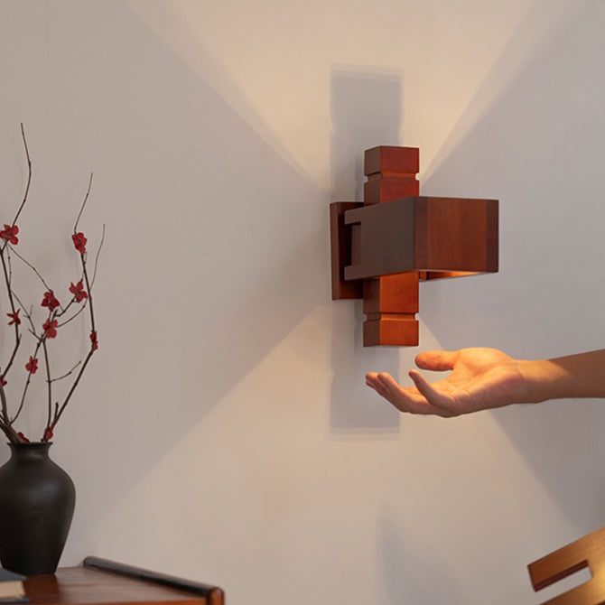 Creative Brick Red Wooden Wall Sconce Lamp