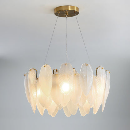 Luxury Gold Glass Feather Chandelier