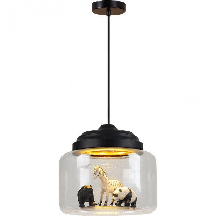 Lampada a sospensione Little Zoo con paralume in vetro