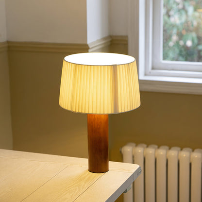 Solid Wood Vintage Fabric Lampshade LED Table Lamp