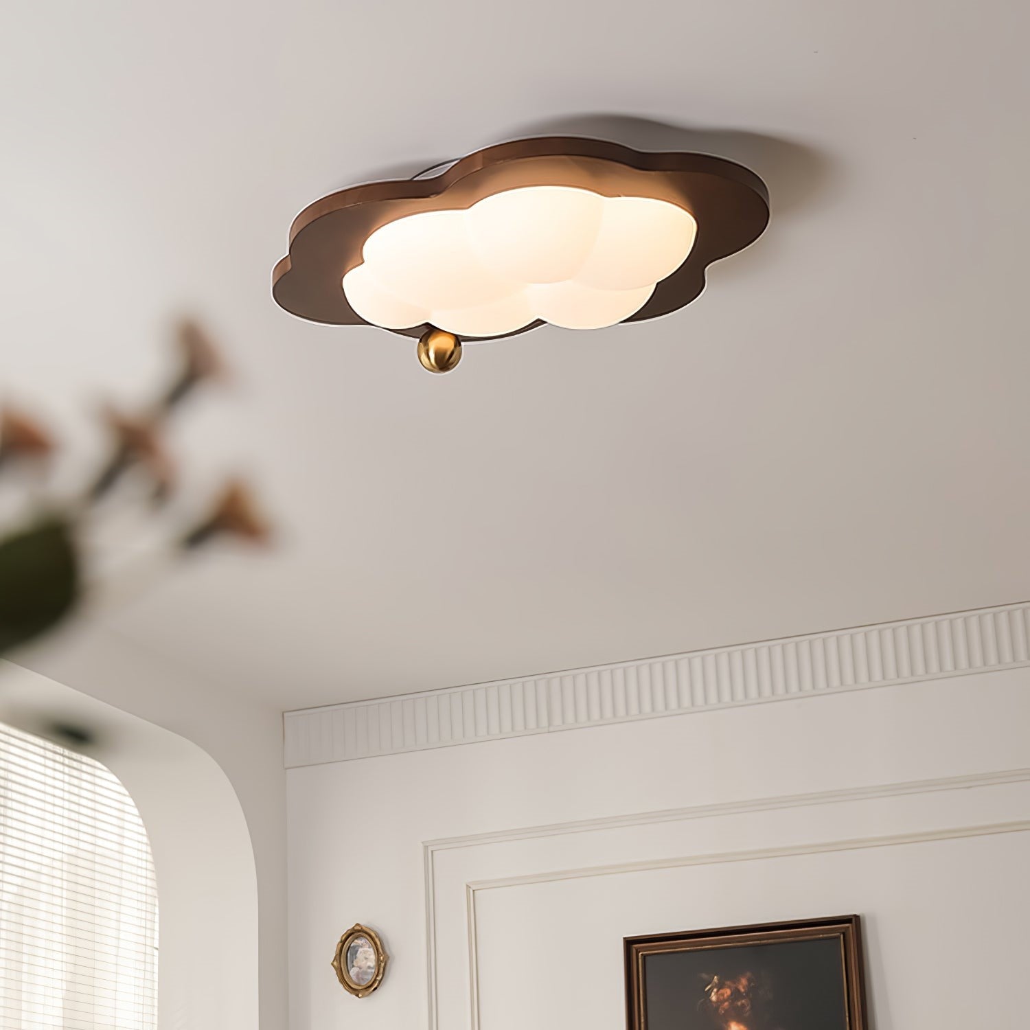 Lumière de plafond en bois crème rétro nuage rêveur