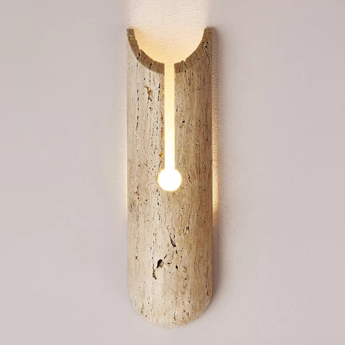 Traditional Japanese Natural Travertine Elliptical Wall Lamp