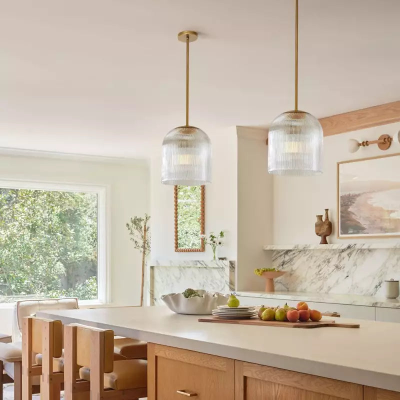 Farmhouse Cooper Ribbed Glass Pendant Light