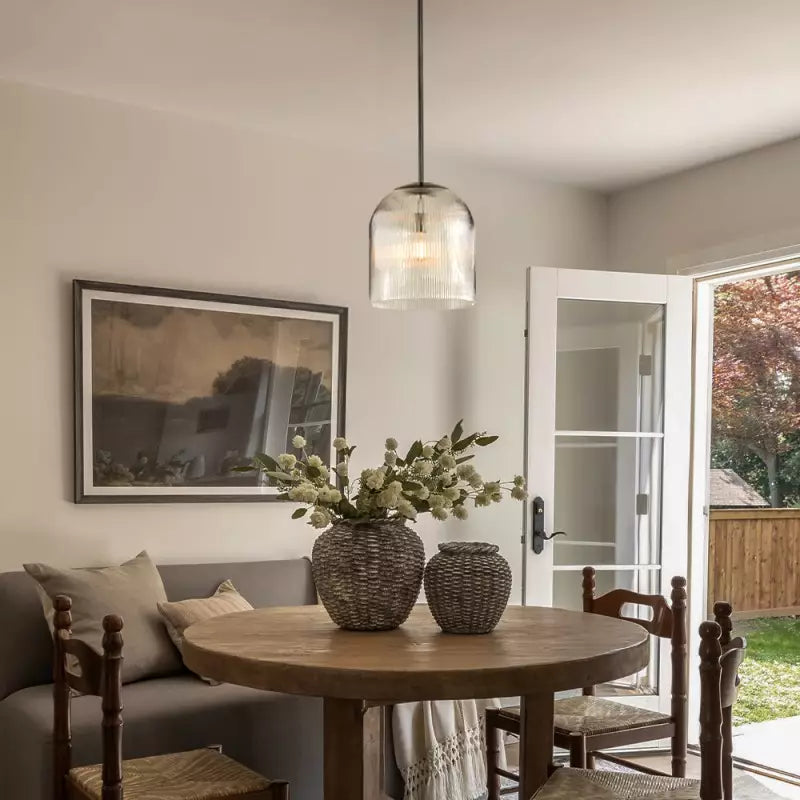 Farmhouse Cooper Ribbed Glass Pendant Light