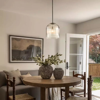 Farmhouse Cooper Ribbed Glass Pendant Light