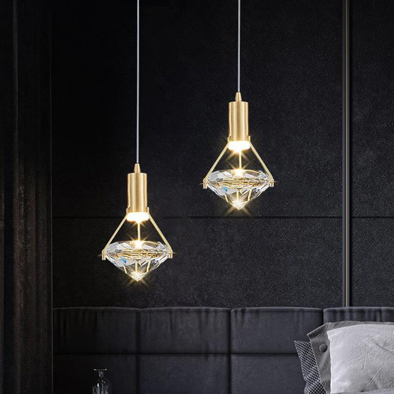 Diamond-Shaped Copper Crystal Pendant Lamp