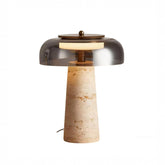 Hotaru travertine table lamp with smoked glass dome