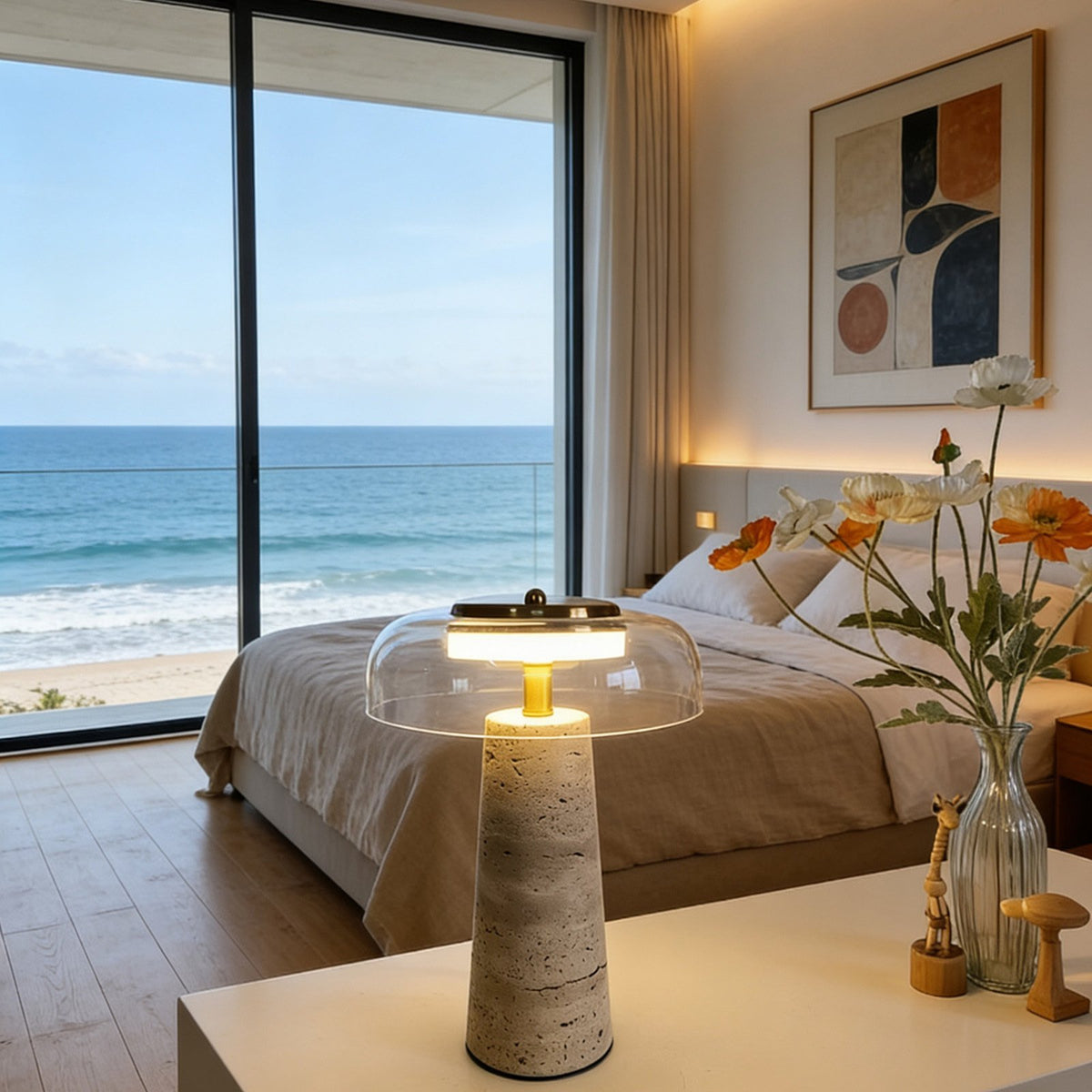 Hotaru lamp in a coastal bedroom