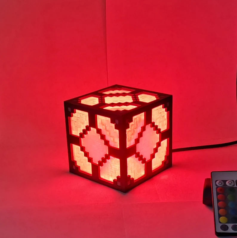 Lámpara de mesa RGB en bloques pixelados inspirada en Minecraft