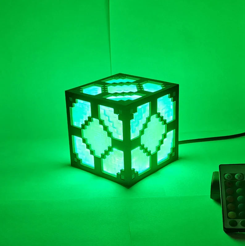 Lámpara de mesa RGB en bloques pixelados inspirada en Minecraft