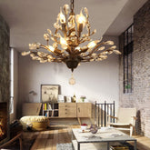 Ivy crystal chandelier in a loft living room