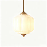 Kabocha milk glass pumpkin pendant light, 25 cm, brass rod, on white