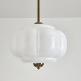 Kabocha 38 cm milk glass pendant with antique brass rod and finial