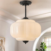 Kabocha 38 cm semi-flush pumpkin pendant, black hardware, lit