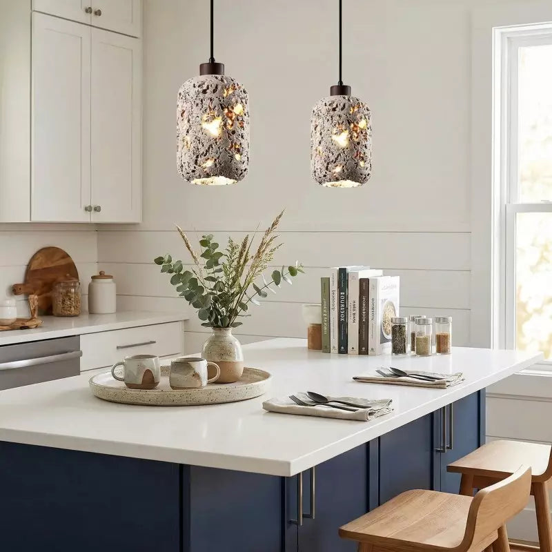 Arlo Barrel Wabi Sabi Travertine Pendant Light