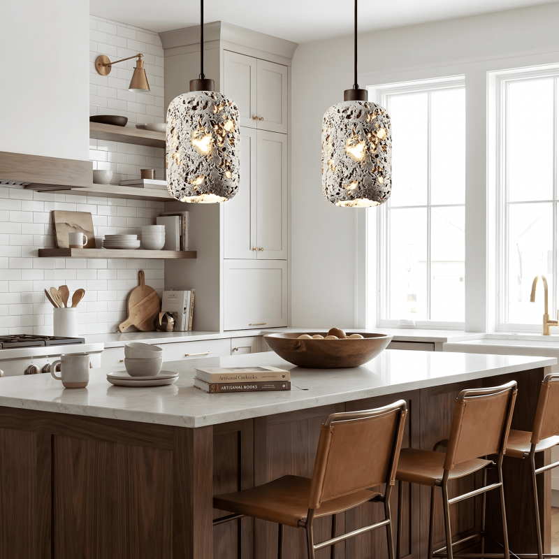 Arlo Barrel Wabi Sabi Travertine Pendant Light