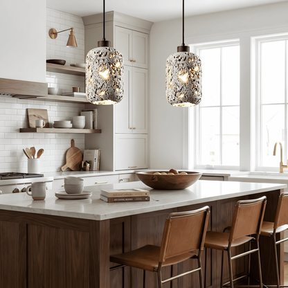Arlo Barrel Wabi Sabi Travertine Pendant Light