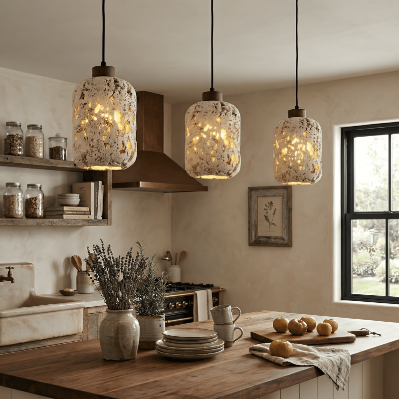 Arlo Barrel Wabi Sabi Travertine Pendant Light