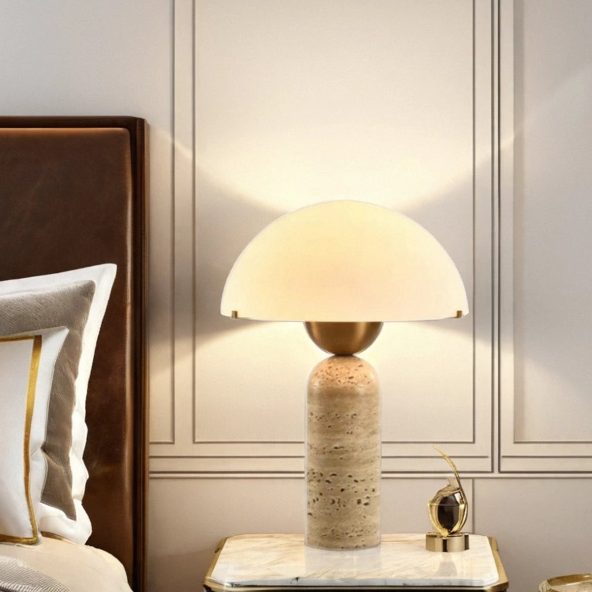 Kinoko lamp on a bedside table