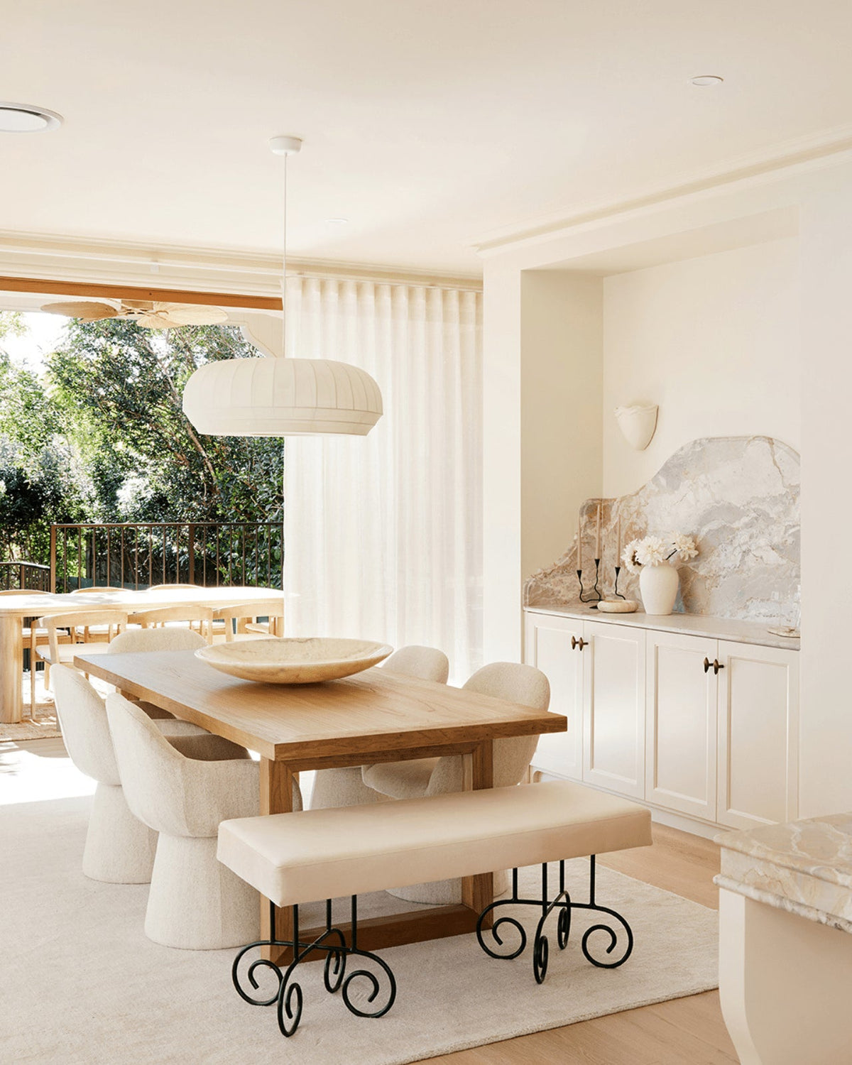 Wren pendant in a calm Japandi dining space