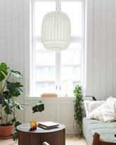 Tall Wren pendant by a window