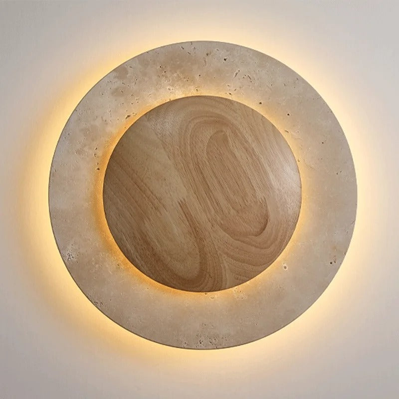 Ronde Travertine Houten Wandlamp