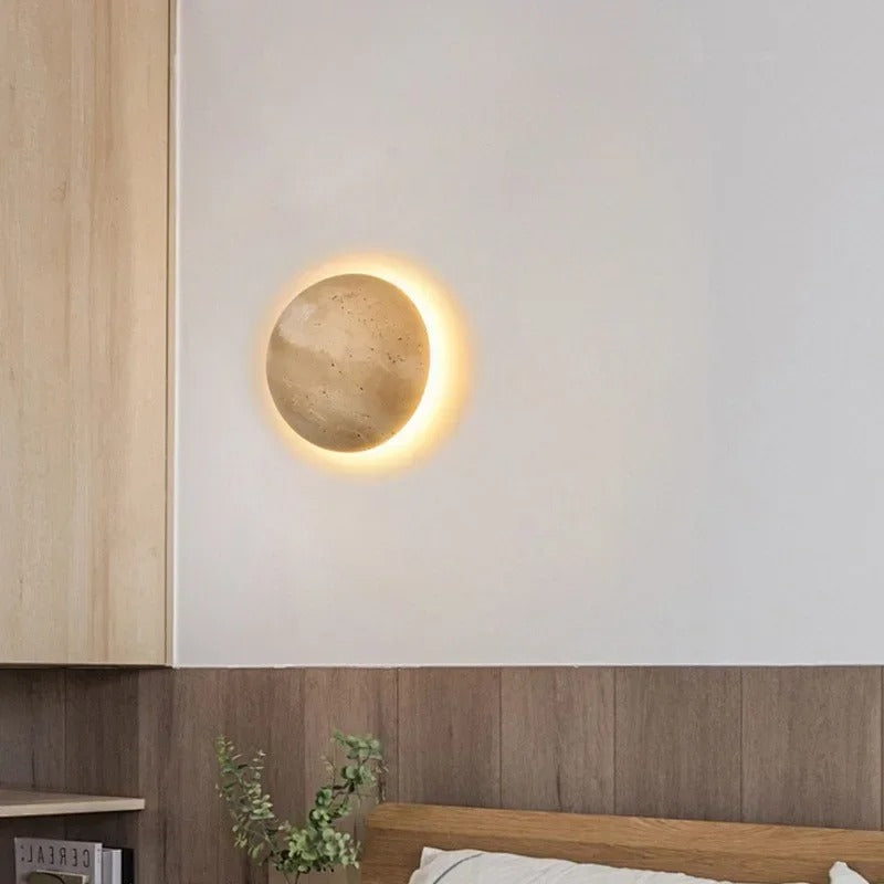 Amber Loft Travertine Round Sconce Wall Light