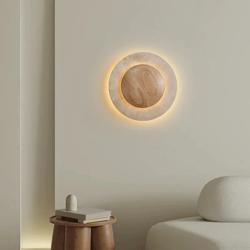 Ronde Travertine Houten Wandlamp