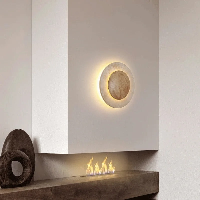 Ronde Travertine Houten Wandlamp