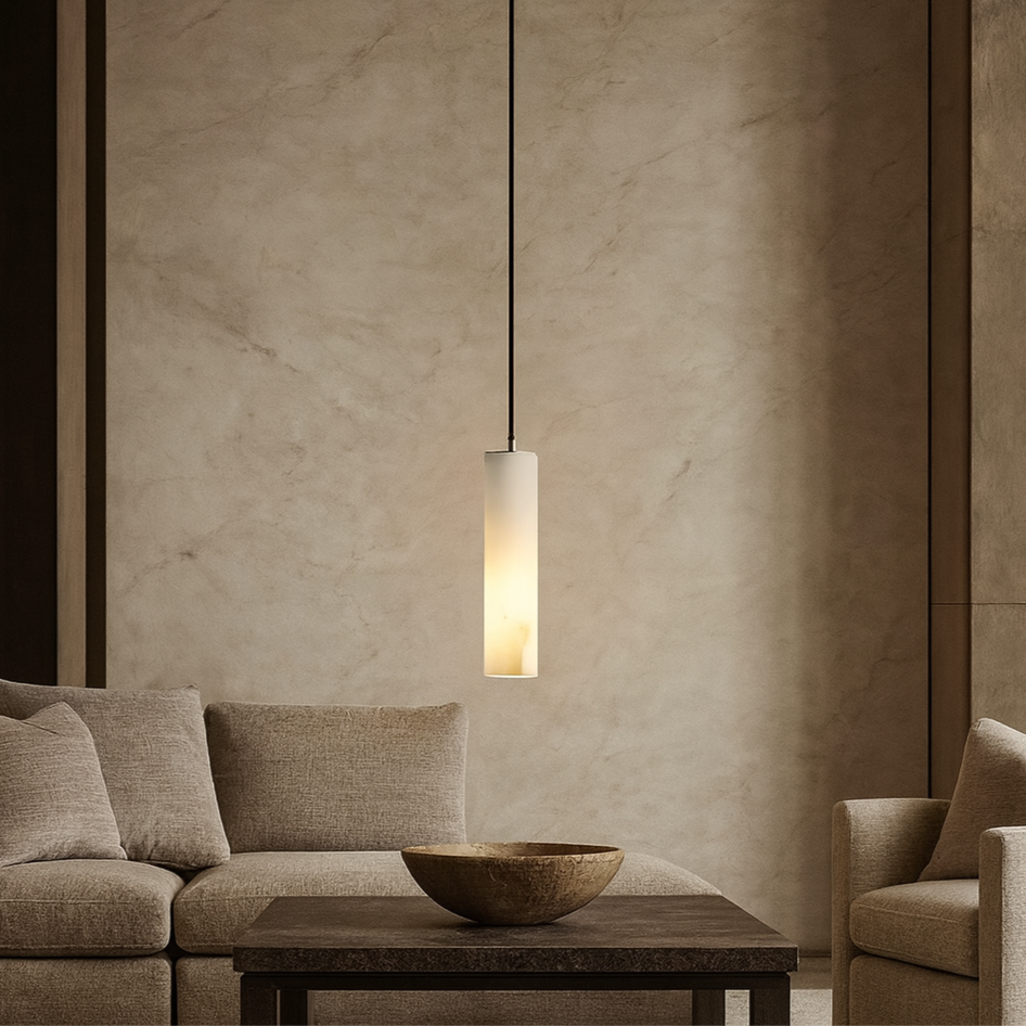 Serene Cylinder Modern Alabaster Marble Pendant Light