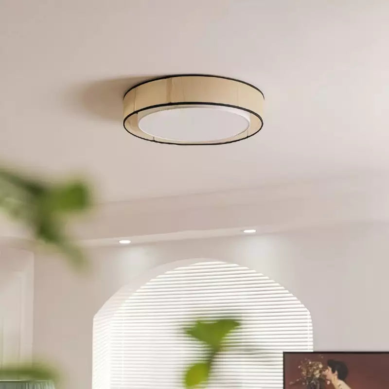 Merion Linen Drum Shade Flush Mount Round Ceiling Light