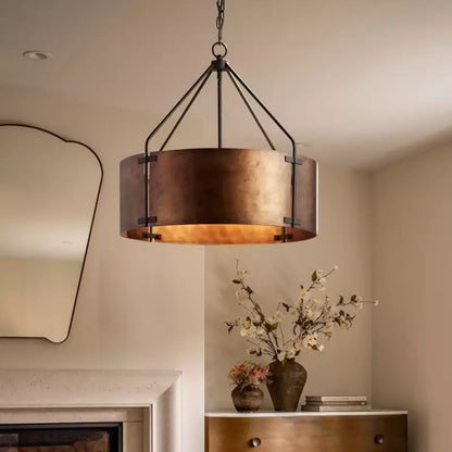 Ardell Rustic Industrial Drum Metal Pendant Light