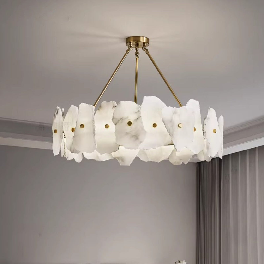 Isola alabaster chandelier in a calm living room