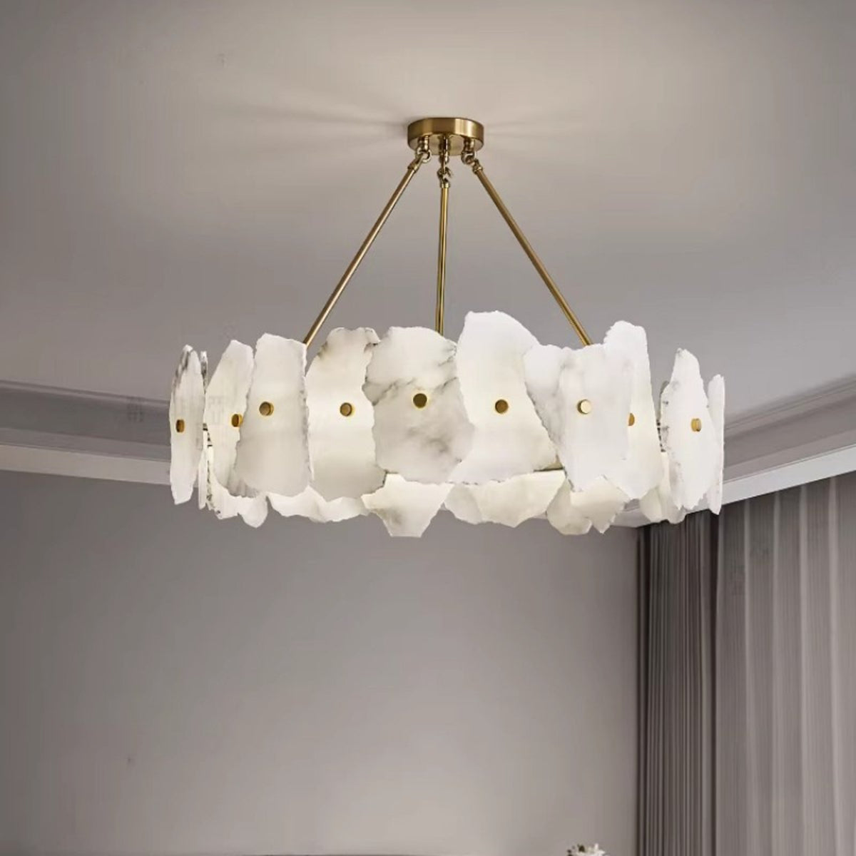 Isola alabaster chandelier in a calm living room