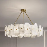Isola round alabaster chandelier lit
